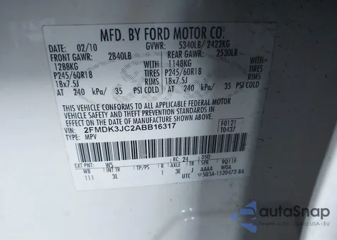 2010 Ford Edge Sel z USA, uszkodzony, nr VIN 2FMDK3JC2ABB16317